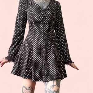 American Rag Black and White Polka Dot Long Sleeve Dress